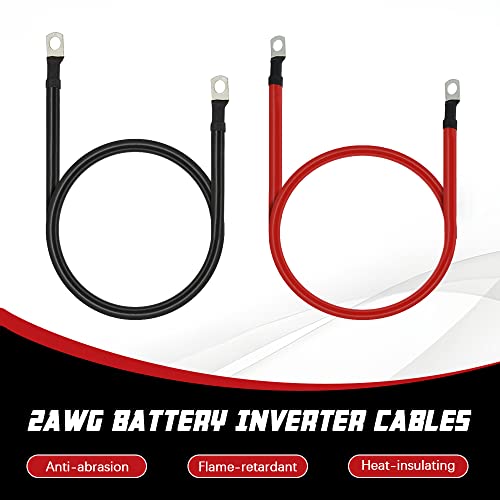 3FT 2 AWG Battery Cables 2 Gauge Pure Copper Battery Inverter Cables with 5 (2 Count)