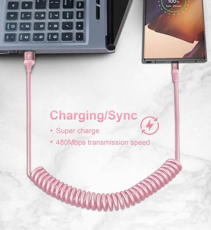 Coiled USB A to USB C Cable for Car [2 (2 Count)