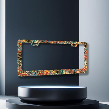 Stainless Steel Ethnic Tribal Texture License Plate Frame 12.2 x 6.2 Inch