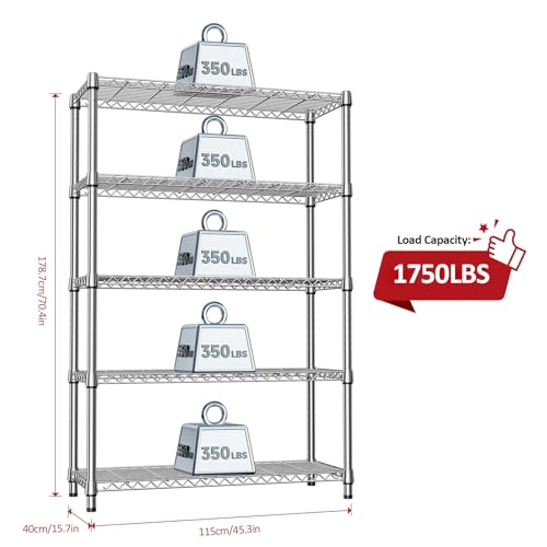 1750LBS Garage Shelving Wide Storage Shelves 5 Tier Metal Shelves Heavy Duty Adjustable Utility Shelf Rack