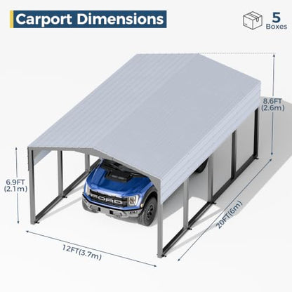 Military Grade Metal Carport 12x20 FT