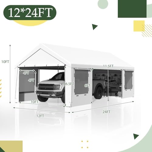Carport 12x24 Ft Heavy Duty Carport with Roll