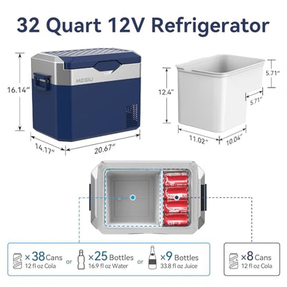 Car Fridge Portable 12V Refrigerator 32 Quart 12 Volt Freezer Compressor Cooler 12V