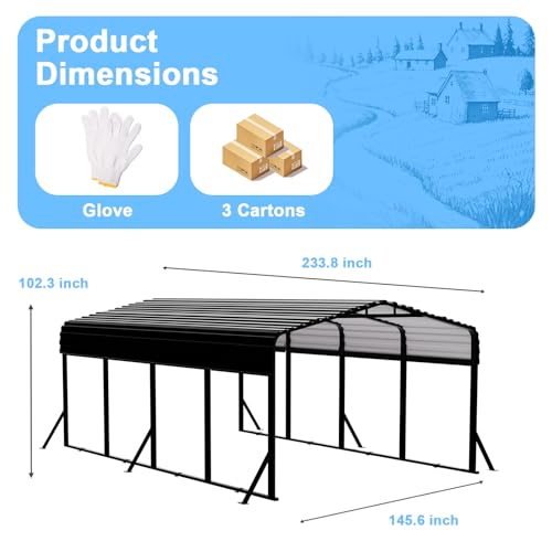 12x20FT Heavy Duty Metal Carport (694 Sq Ft)