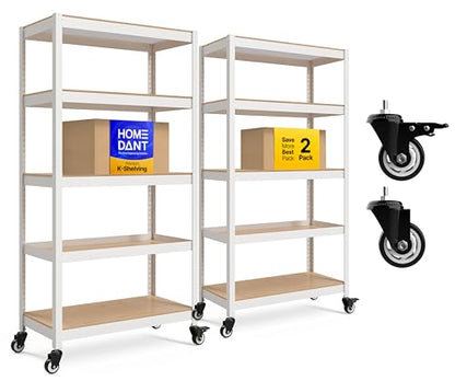 House 36.2" W 5 Tier Heavy Duty Garage Shelving Adjustable Metal Rack Storage Shelves Standing Shelf Unit Organizers Pantry Closet Office White 2Pack (2 Count)