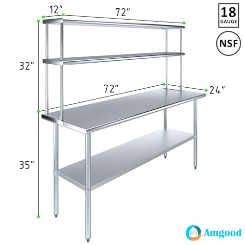Stainless Steel Work Table Double Tier Overshelf