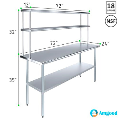 Stainless Steel Work Table Double Tier Overshelf