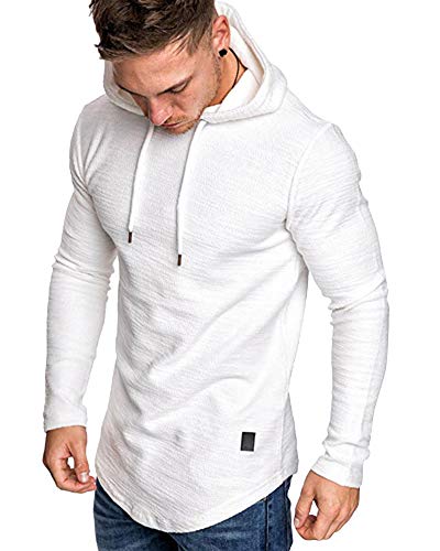 Mens Fashion Athletic Hoodies Sport Sweatshirts Solid Color Fleece Pullover white 2XL