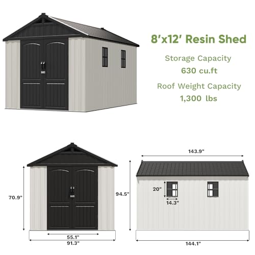 8x12 FT Resin Outdoor Storage Shed with Floor