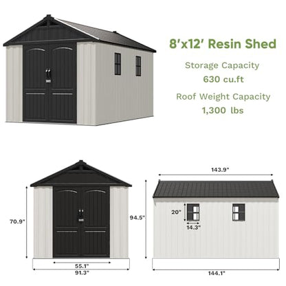 8x12 FT Resin Outdoor Storage Shed with Floor