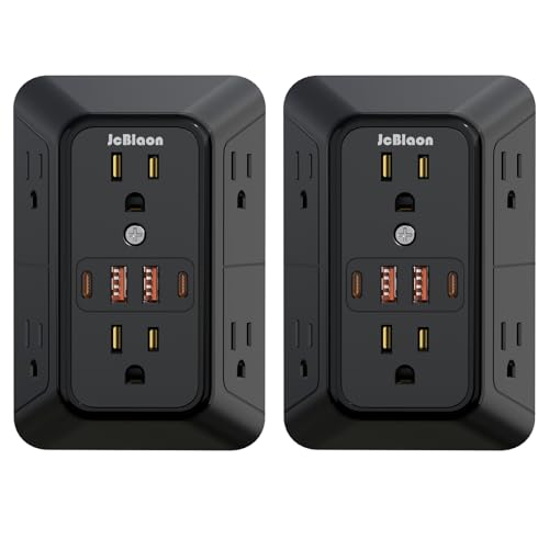 2 Pack Multi Plug Wall Outlet Extender Surge Protector 6 AC Outlet Splitter with 4 USB Ports