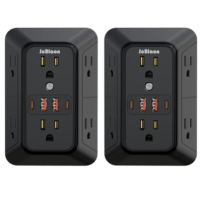 2 Pack Multi Plug Wall Outlet Extender Surge Protector 6 AC Outlet Splitter with 4 USB Ports