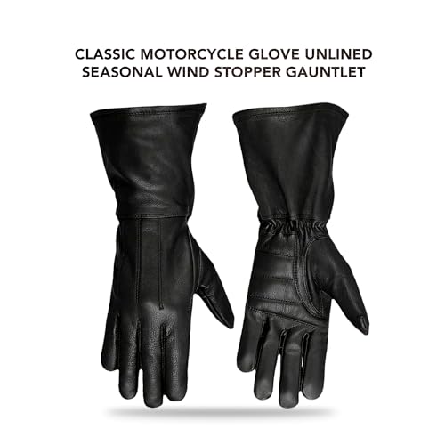 Motorcycle Black Gauntlet Gloves Unlined Cold