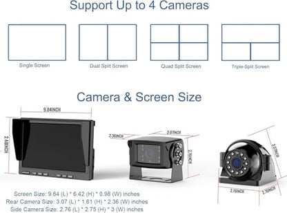 1080P Wireless Backup Camera System with 10 Inch DVR 3 Split Monitor