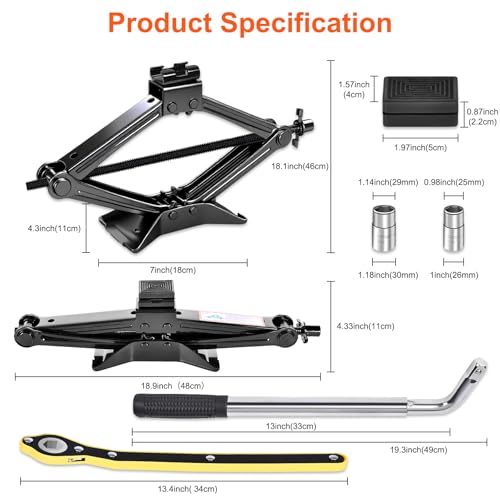 3T Scissor Jack Car Tire Changing Emergency Kit (7 Count)