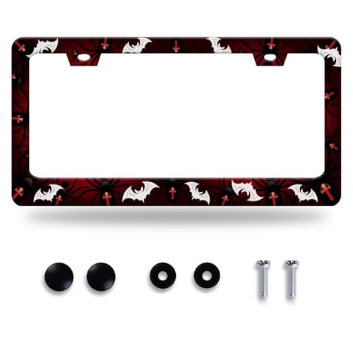 Bats Pattern License Plate Frame Stainless Steel Accessory 12.3x6.3 Inch