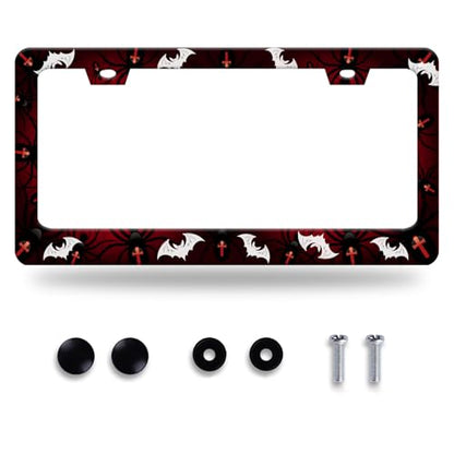 Bats Pattern License Plate Frame Stainless Steel Accessory 12.3x6.3 Inch