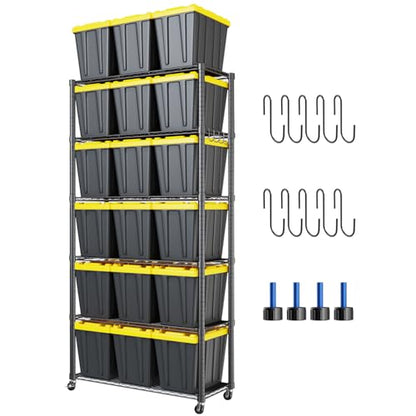 73''H X 35.5''W X14''D 6 Tier Wire Shelf with Wheels 10 Hooks