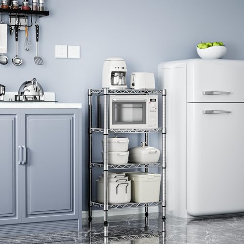 1000 lbs 4 Tier Shelf Metal Storage Shelves Wire Rack Closet Organizers with PP Board for Garage Kitchen Bathroom Laundry Chrome 11.8" D x 21.7" W x 39.5" H (4 Count)