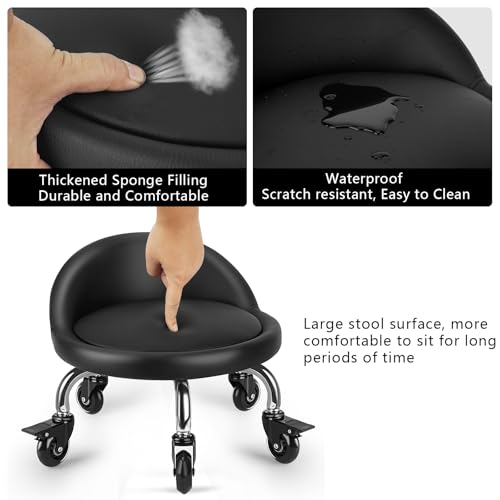 Rolling Stool with Backrest Low Height Rolling Stool with PU Leather