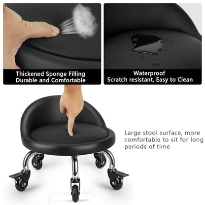Rolling Stool with Backrest Low Height Rolling Stool with PU Leather