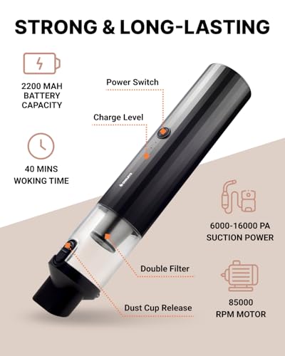 Portable Handheld Car Vacuum Cleaner with HEPA & Stainless Steel Filter