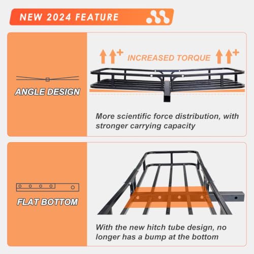 Hitch Mount Cargo Carrier Rack Basket 53"*19"*5"+Waterproof Bag 9 Cu.Ft