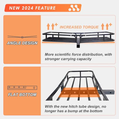 Hitch Mount Cargo Carrier Rack Basket 53"*19"*5"+Waterproof Bag 9 Cu.Ft