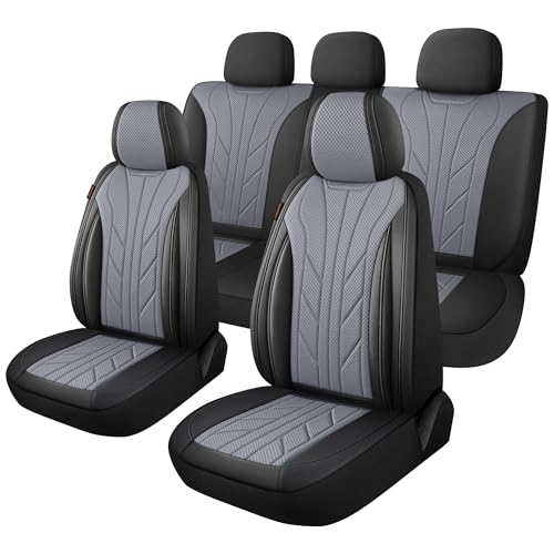Luxury Faux Leather&Fabric Car Seat Covers Full Set with Breathable 3D Foam Back Support (5 Count)