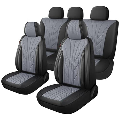 Luxury Faux Leather&Fabric Car Seat Covers Full Set with Breathable 3D Foam Back Support (5 Count)