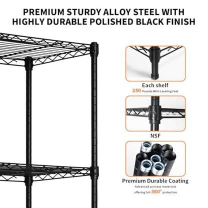 Heavy Duty Black 4 Tiers Steel 36x14x54 Wire Shelving NSF Certified. Adjustable Storage Rack for Kitchen