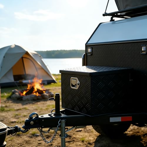 39" x 12" x 16.5" Trailer Tongue Tool Box Heavy Duty Aluminum with Latch and Keys Trailer Toolbox Organizer Truck Underbody Box Compatible with Pick Up Truck Bed RV Trailer ATV Black