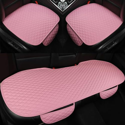 Pu Leather Car Seat Bottom Covers Protectors Include 1 Pair Front Driver Seat Pad Mat and 1 Rear Bench Cover Universal Fit 90% Vehicles