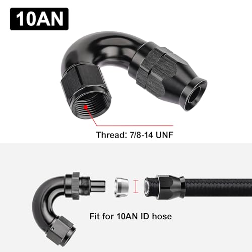 10AN 150 Degree PTFE One Piece Full Flow End Hose Fitting Aluminum Black