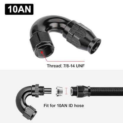 10AN 150 Degree PTFE One Piece Full Flow End Hose Fitting Aluminum Black