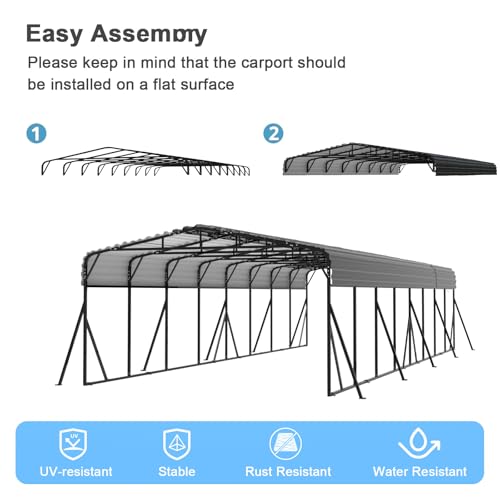 20x40 FT Metal Carport with Extra 10 Side Reinforcement Support Rods (877.04 Sq Ft)