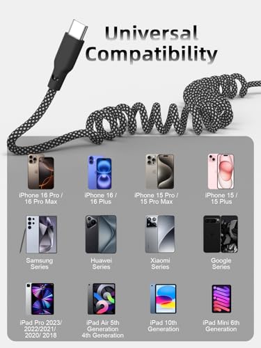 Car Carplay Cable 2Pack Coiled USB A to USB C Fast Charge Cord (2 Count)