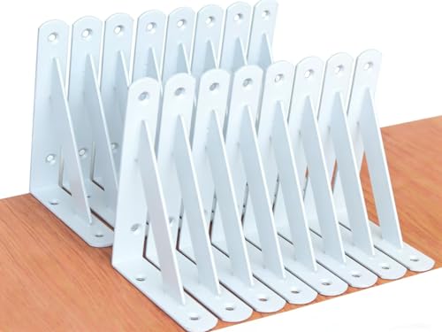16 Pack L6 x H 4" White Heavy Duty Shelf Brackets with Screws Metal Shelf Brackets Shelf Support Angle Brackets for Shelves L Brackets Heavy Duty Floating Shelf (16 Count)