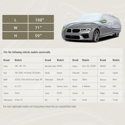 6 Layers Premium Full Car Cover Hard Shell Zipper Design Waterproof All Weather Weatherproof UV Sun Protection Snow Dust Storm Resistant Outdoor with Straps