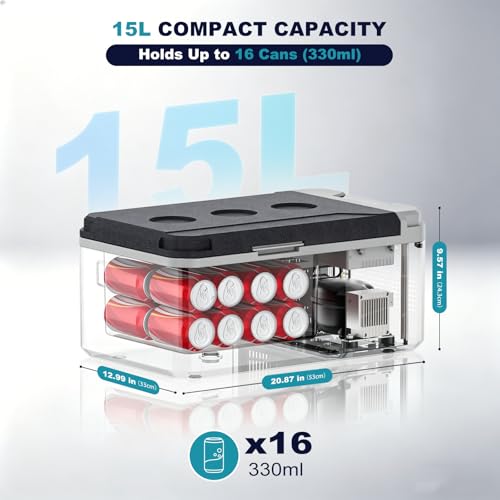 15QT(15L) Car Refrigerator, 12V Compressor Electric Cooler 0℉~68℉