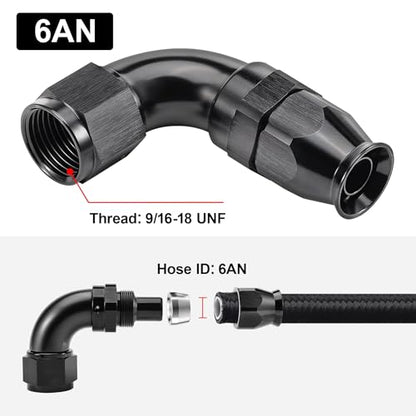 6AN 90 Degree PTFE One Piece Full Flow End Hose Fitting Aluminum Black