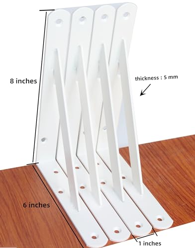 16 Pack L8 x H 6" White Heavy Duty Shelf Brackets with Screws Metal Shelf Brackets Shelf Support Angle Brackets for Shelves L Brackets Heavy Duty Floating Shelf (16 Count)