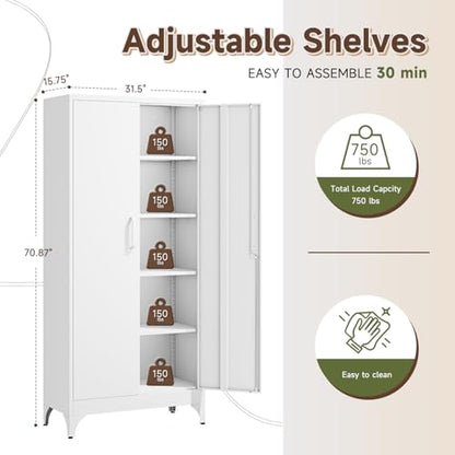 71" H Metal Storage Cabinet with 2 Doors and 4 Shelves