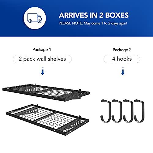 2 Pack 2x4ft Garage Storage with 4 Hooks (2 Shelves)