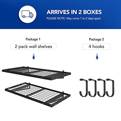 2 Pack 2x4ft Garage Storage with 4 Hooks (2 Shelves)