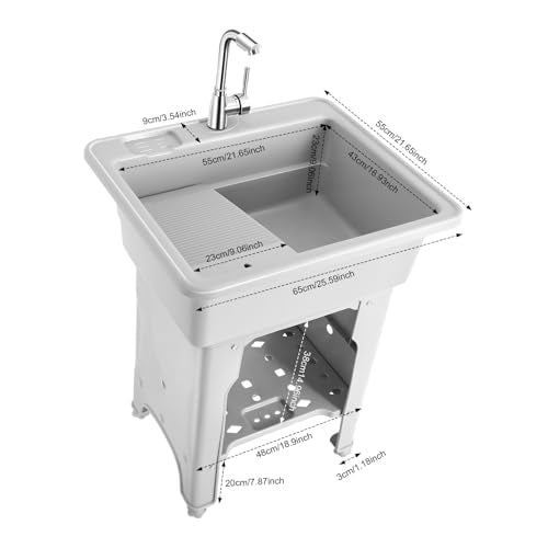Freestanding Utility Sink Plastic Wash Station with Storage Shelf Indoor
