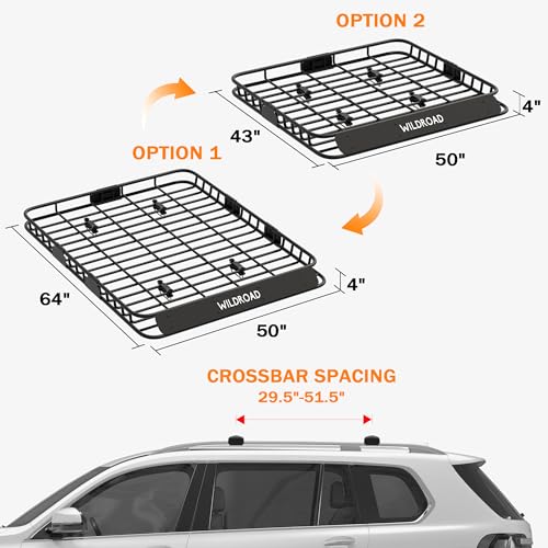 Rooftop Cargo Carrier Combo Roof Rack Cargo Basket 64" x 50" x 4"