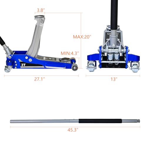 6600lbs 3Ton Aluminum Steel Floor Jack Dual Piston Hydraulic Car Jack