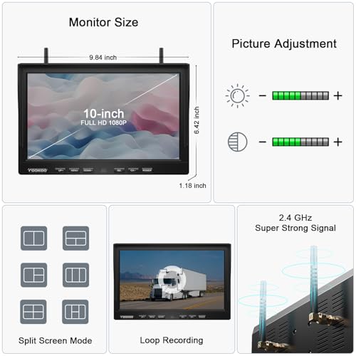 1080P 10" Magnetic Wireless Backup Camera 10" HD Split Screen Monitor
