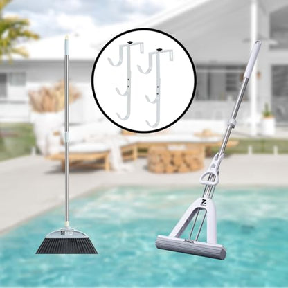 2Pcs White Pool Pole Hangers Adjustable Pool Fence Hooks for Pool Equipment